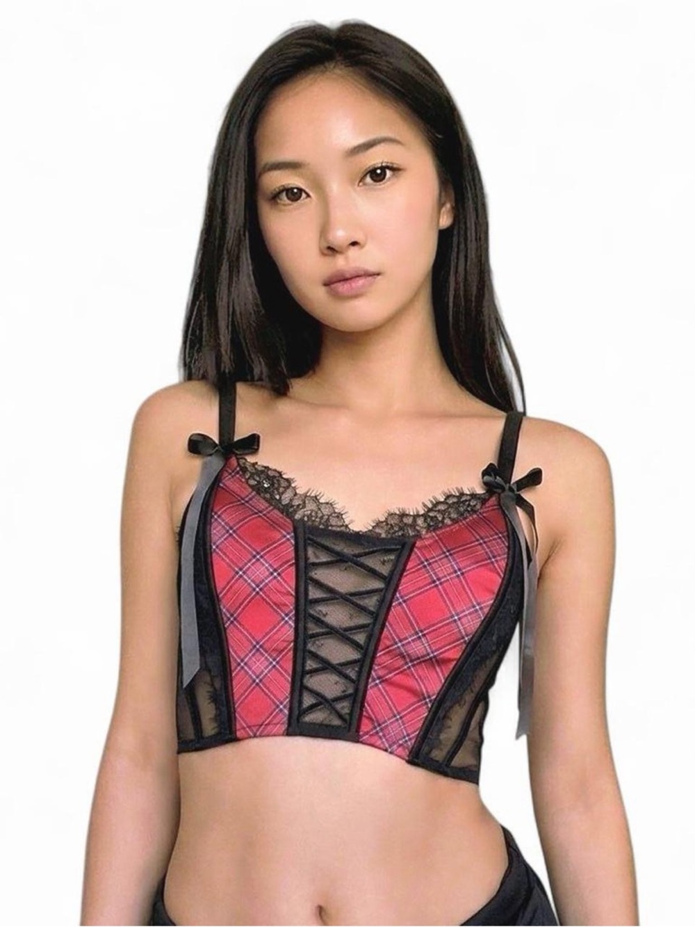 Victoria’s Secret Pink Plaid Lace Corset Top Coquette Y2K Fairycore Size S